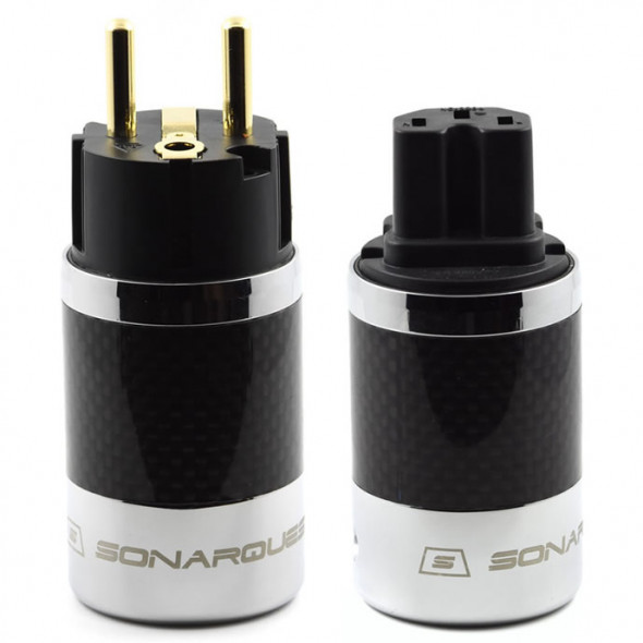 SonarQuest SQ-E39(G)B & SQ-C39(G)B Carbon Fiber Edition Gold Plated Series High End EU Schuko Power Plug Connector